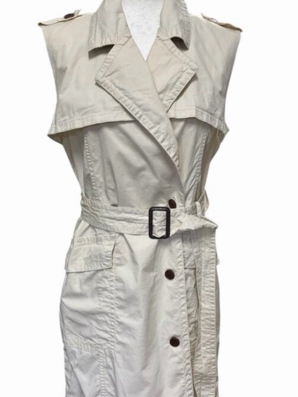Sleeveless Trench  Vest in Light Beige